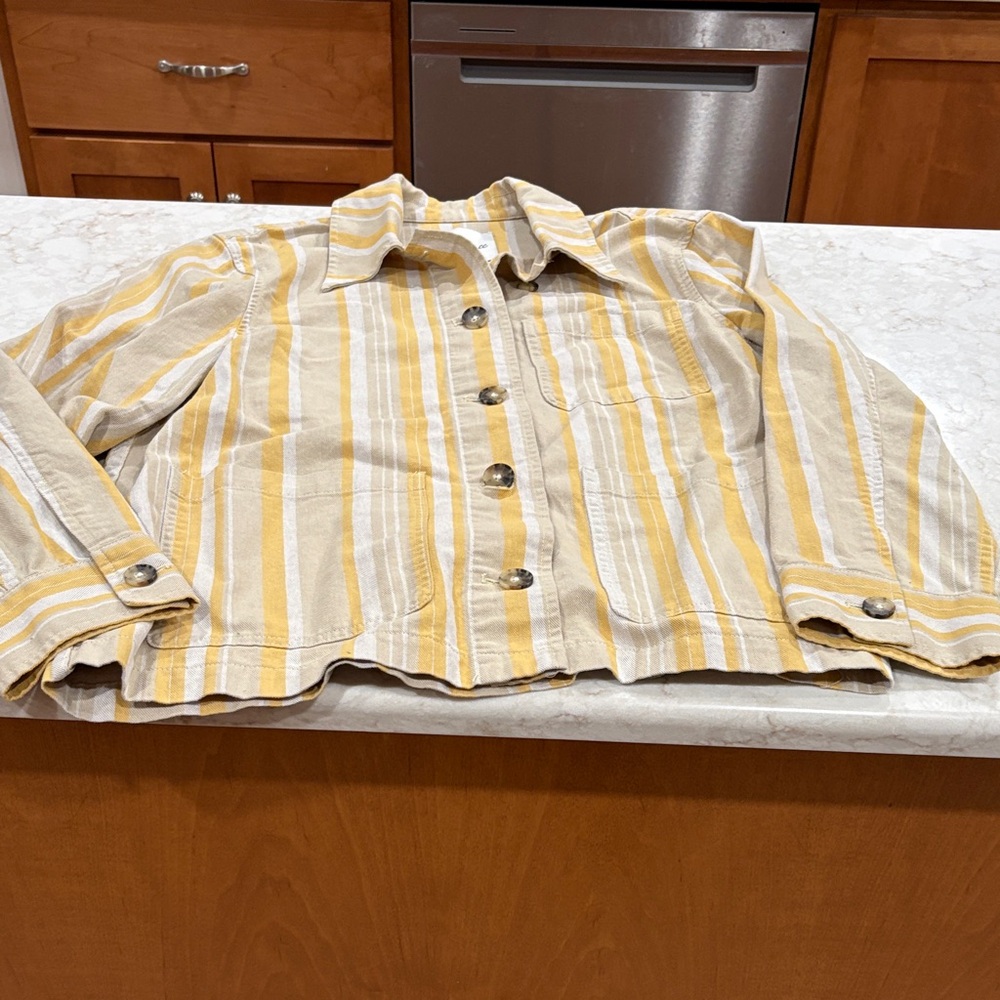 Madewell Women’s XL twill Striped Yellow, khaki/ Cream Button-Up Shirt jacket